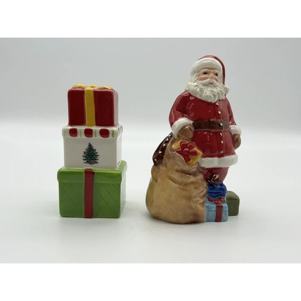 Spode Christmas Tree Santa & Gift Box Salt Pepper Shakers w/ Box Holiday